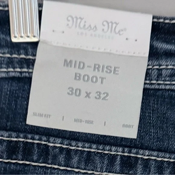 Miss Me Dark-Blue Mid-Rise Boot Cut Denim Jeans